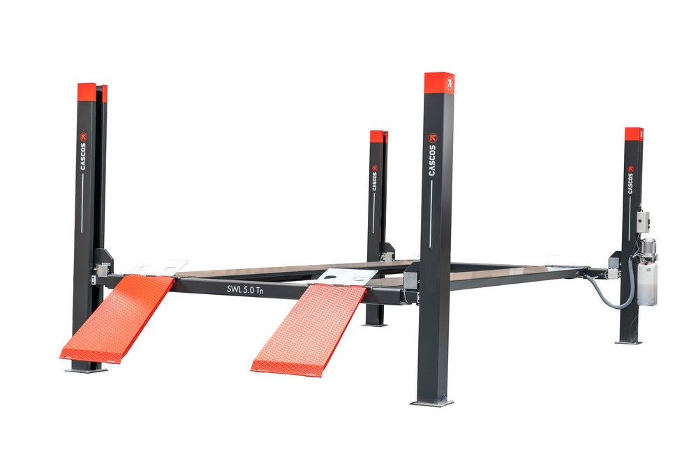 Vier koloms hefbrug 5000kg 5,7m flat 3m doorrijbreedte Cascos vp:15710