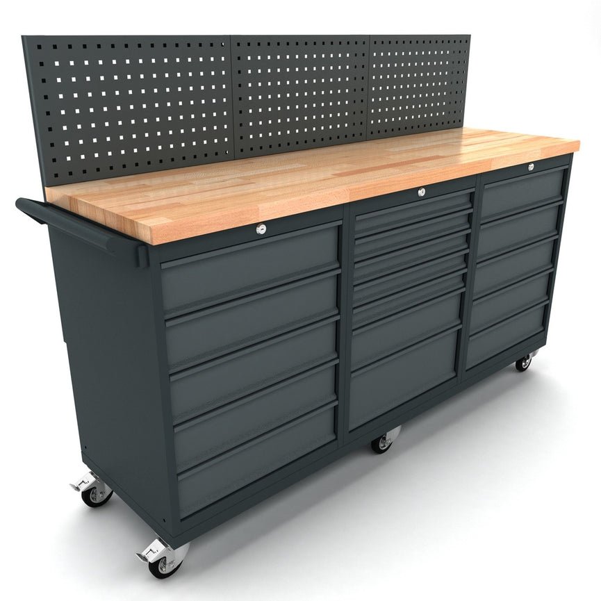 Werkbank mobiel 2x 5 en 1x 7 ladekast incl. gereedschapswand-0
