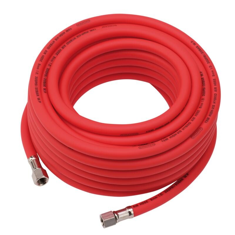 Luchtslang 8mm, high visibility, rood (1/4" draaibare aansl.), 15m
