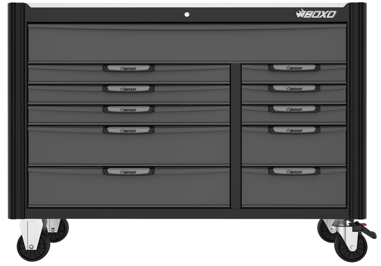 BOXO XXXL Gereedschapswagen , 11 laden met Mis-systeem en rvs werkblad