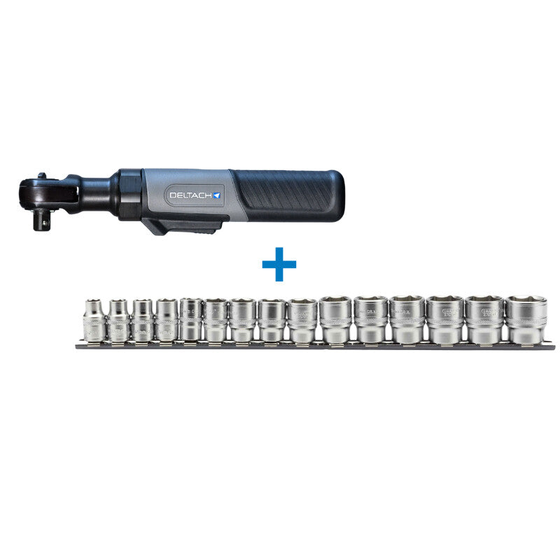 Mini 3/8" Ratelsleutel oplaadbaar + 3/8" Doppenrail, 15dlg