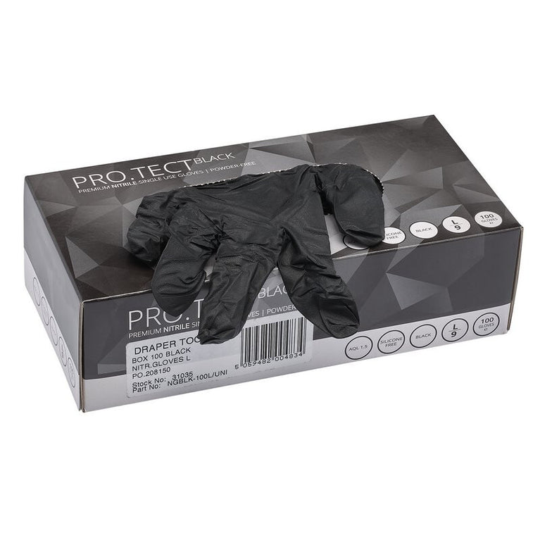 Nitril handschoenen zwart, L, 100st