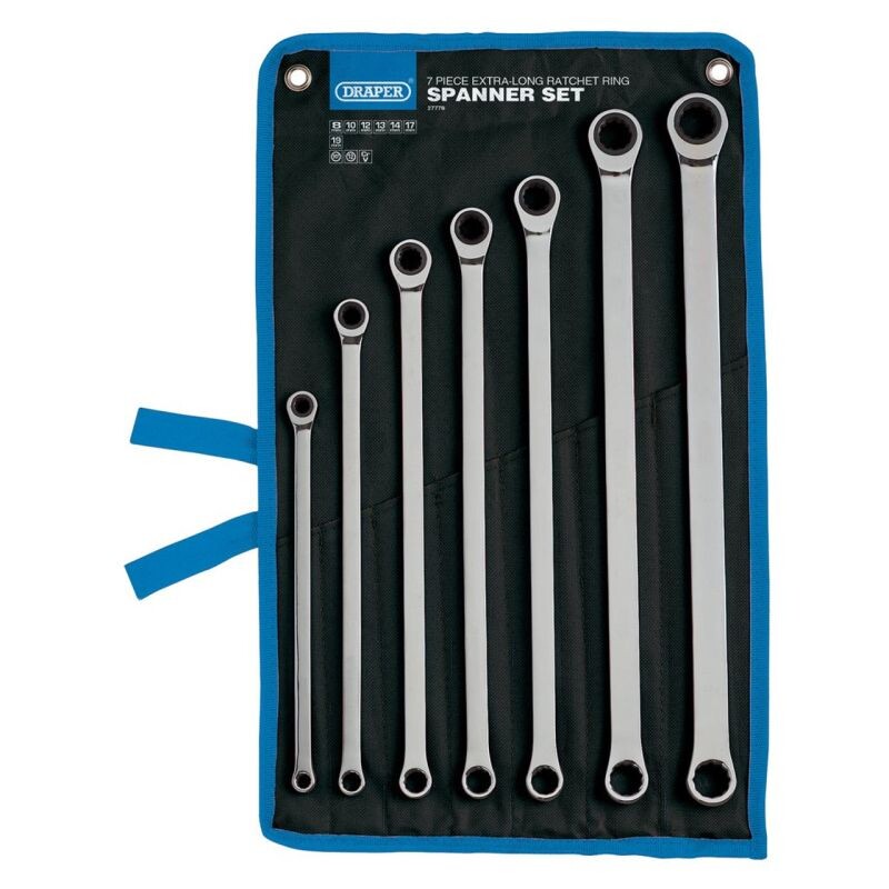 Ring-ringratelsleutelset, extra lang, 7dlg