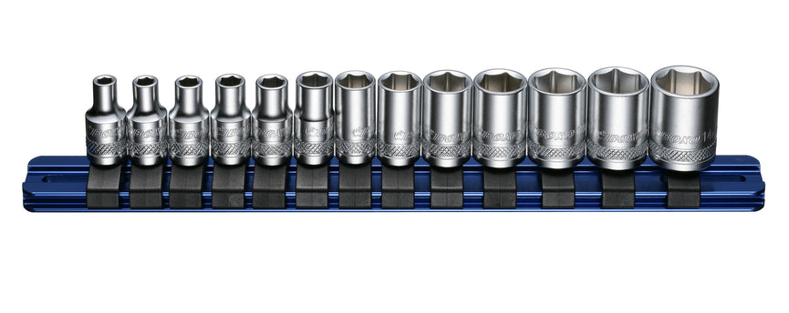 1/4" Dopsleutelset op rail 13-dlg.