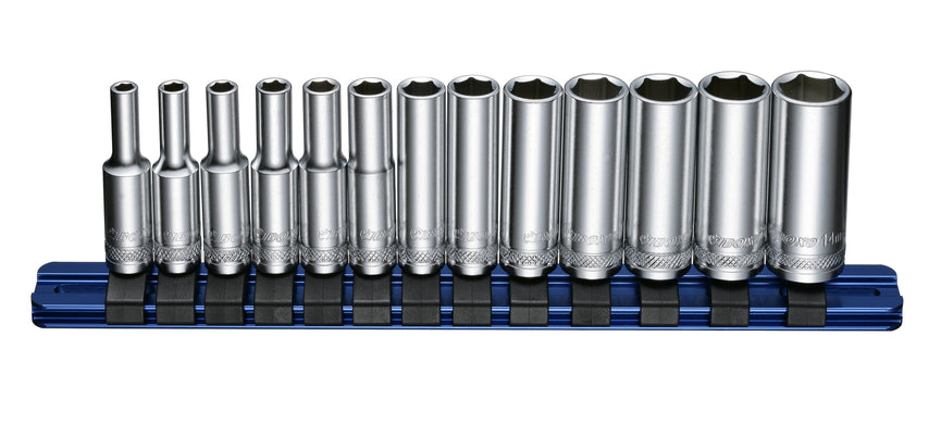 1/4" Dopsleutelset lang op rail 13-dlg.