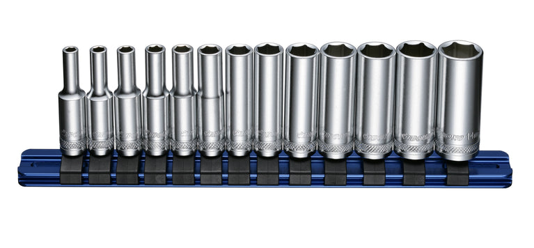 1/4" Dopsleutelset lang op rail 13-dlg.