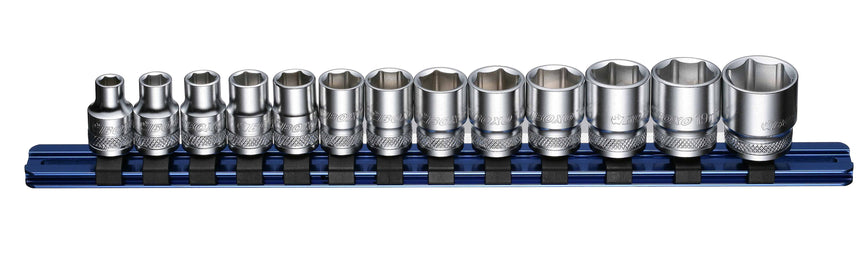 3/8" Dopsleutelset op rail 13-dlg.