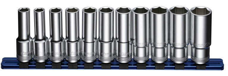 1/2" Dopsleutelset lang op rail 11-dlg.