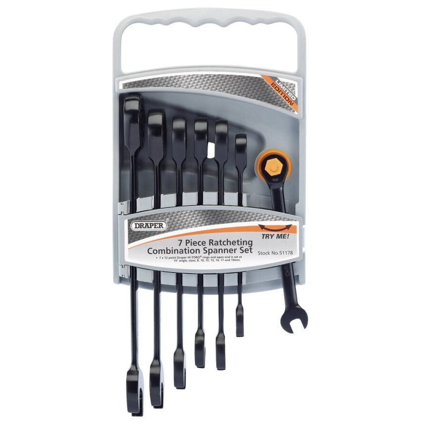 Steekringratelsleutel set zwart, 7dlg