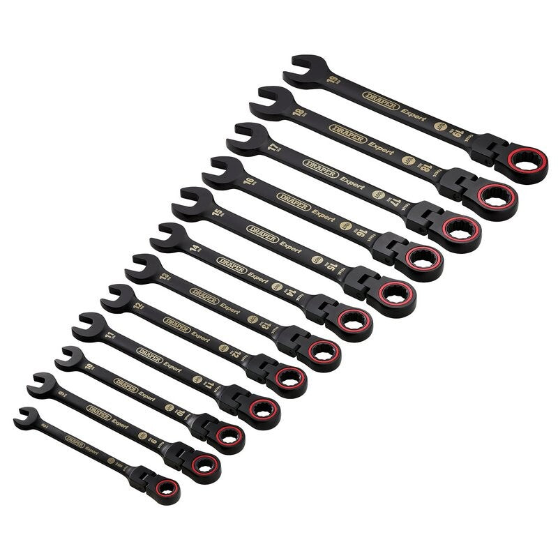 Steekringratelsleutelset, flex, zwart, 12dlg